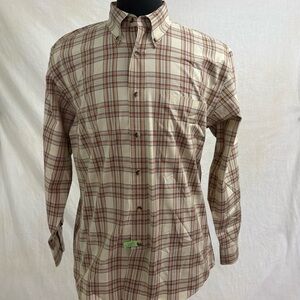 Pendleton Broadway Button Down Long Sleeve Shirt Plaid Beige Brown Mens Medium